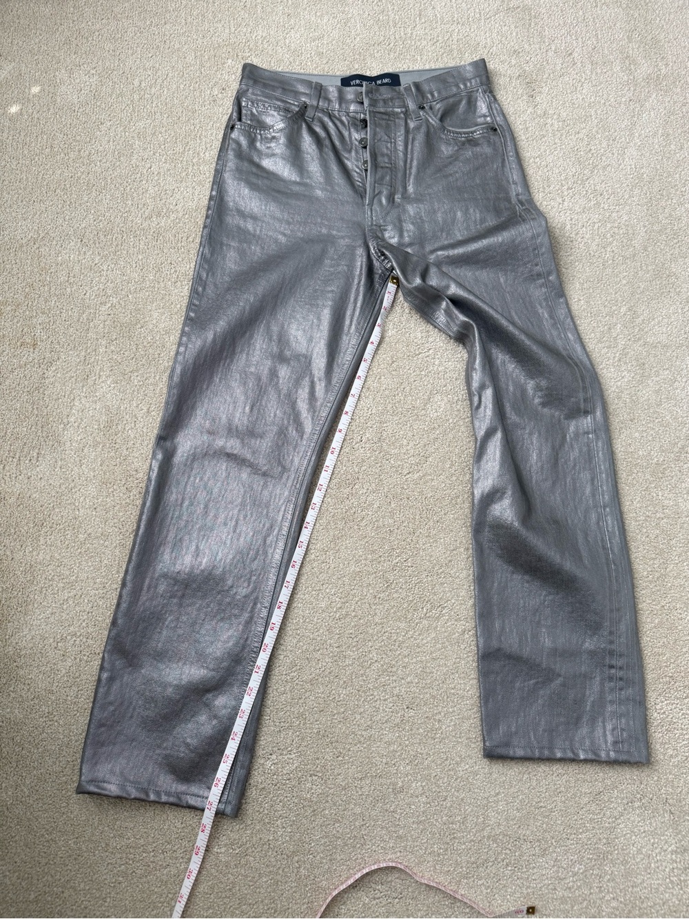 Veronica Beard Silver Metallic Straight-Leg Jeans